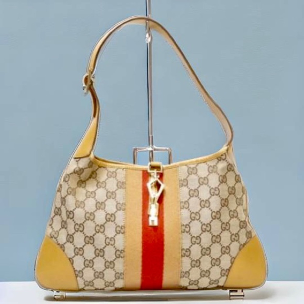 Authentic 🛍 GUCCI GG Canvas Jackie Tote Hand bag WITH  Dust Bag